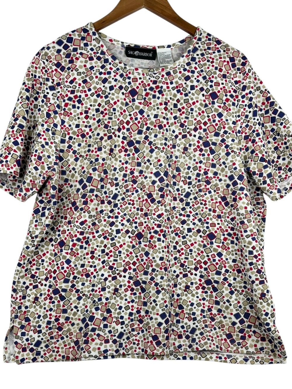 Sag Harbor Geometric Coloured Mosaic Print Short Sleeve Crew Neck Top XL
